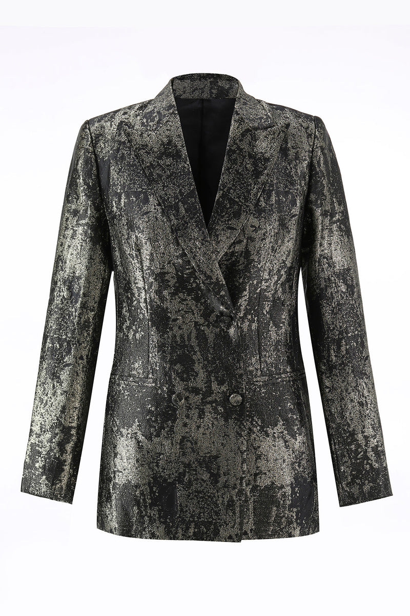 Laden Sie das Bild in den Galerie-Viewer, Schwarz Gold 2 Teilig Festliches Damen Ensemble mit Revers