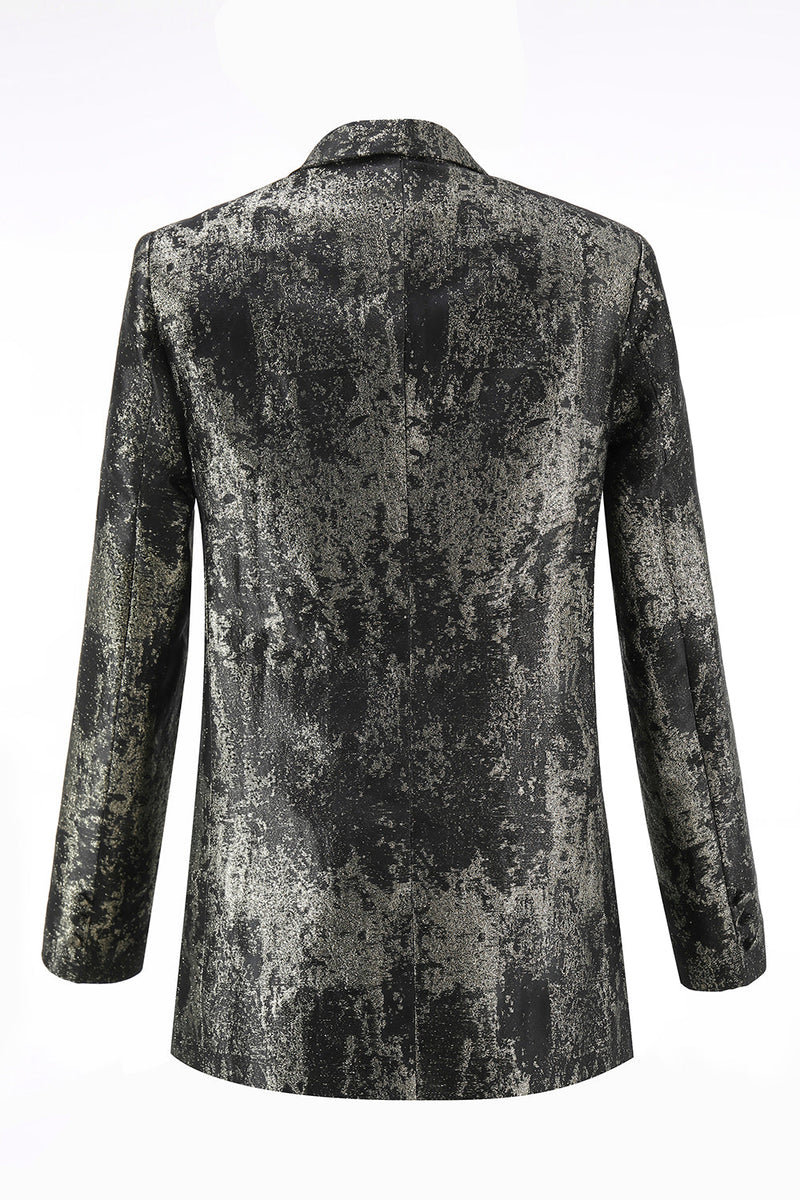 Laden Sie das Bild in den Galerie-Viewer, Schwarz Gold 2 Teilig Festliches Damen Ensemble mit Revers