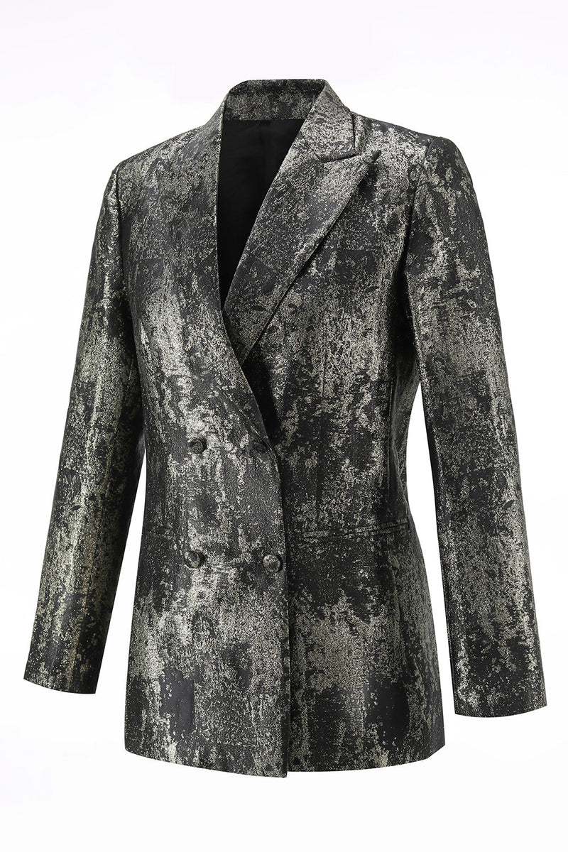 Laden Sie das Bild in den Galerie-Viewer, Schwarz Gold 2 Teilig Festliches Damen Ensemble mit Revers