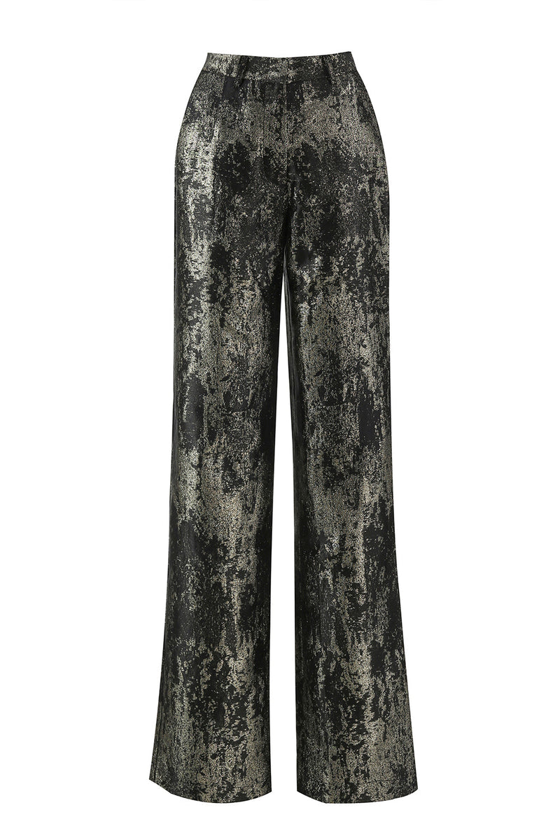 Laden Sie das Bild in den Galerie-Viewer, Schwarz Gold 2 Teilig Festliches Damen Ensemble mit Revers