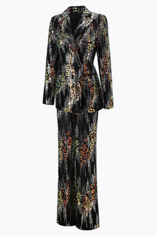 Glitzernd Schwarz Pailletten 2 Teilig Festliches Damen Ensemble mit Revers