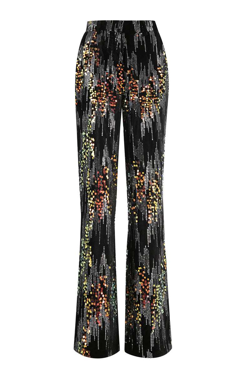 Laden Sie das Bild in den Galerie-Viewer, Glitzernd Schwarz Pailletten 2 Teilig Festliches Damen Ensemble mit Revers