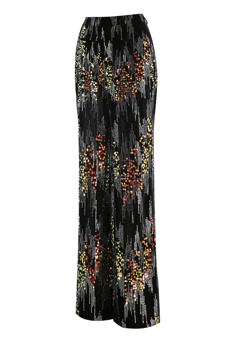 Laden Sie das Bild in den Galerie-Viewer, Glitzernd Schwarz Pailletten 2 Teilig Festliches Damen Ensemble mit Revers