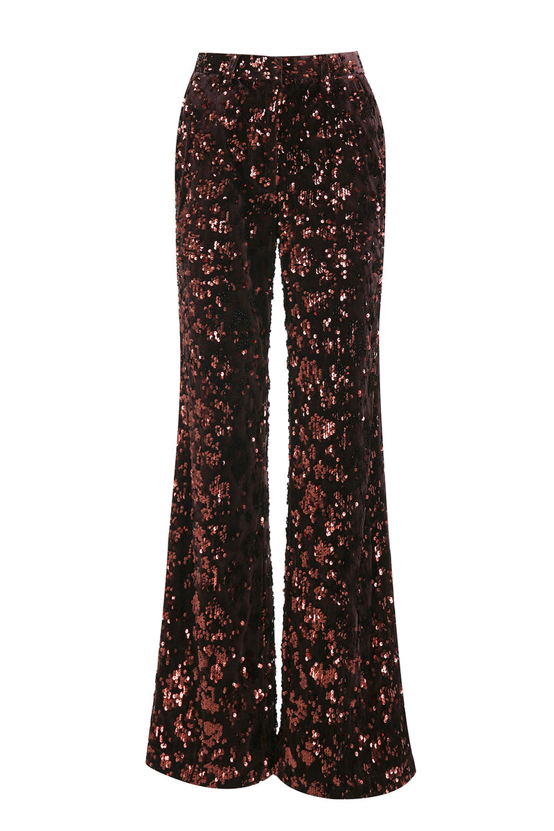 Laden Sie das Bild in den Galerie-Viewer, Glitzernd Kaffee 2 Teilig Pailletten Festliches Damen Ensemble mit Gürtel