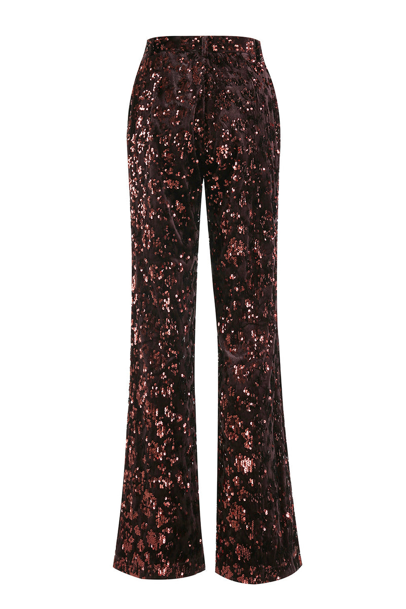 Laden Sie das Bild in den Galerie-Viewer, Glitzernd Kaffee 2 Teilig Pailletten Festliches Damen Ensemble mit Gürtel