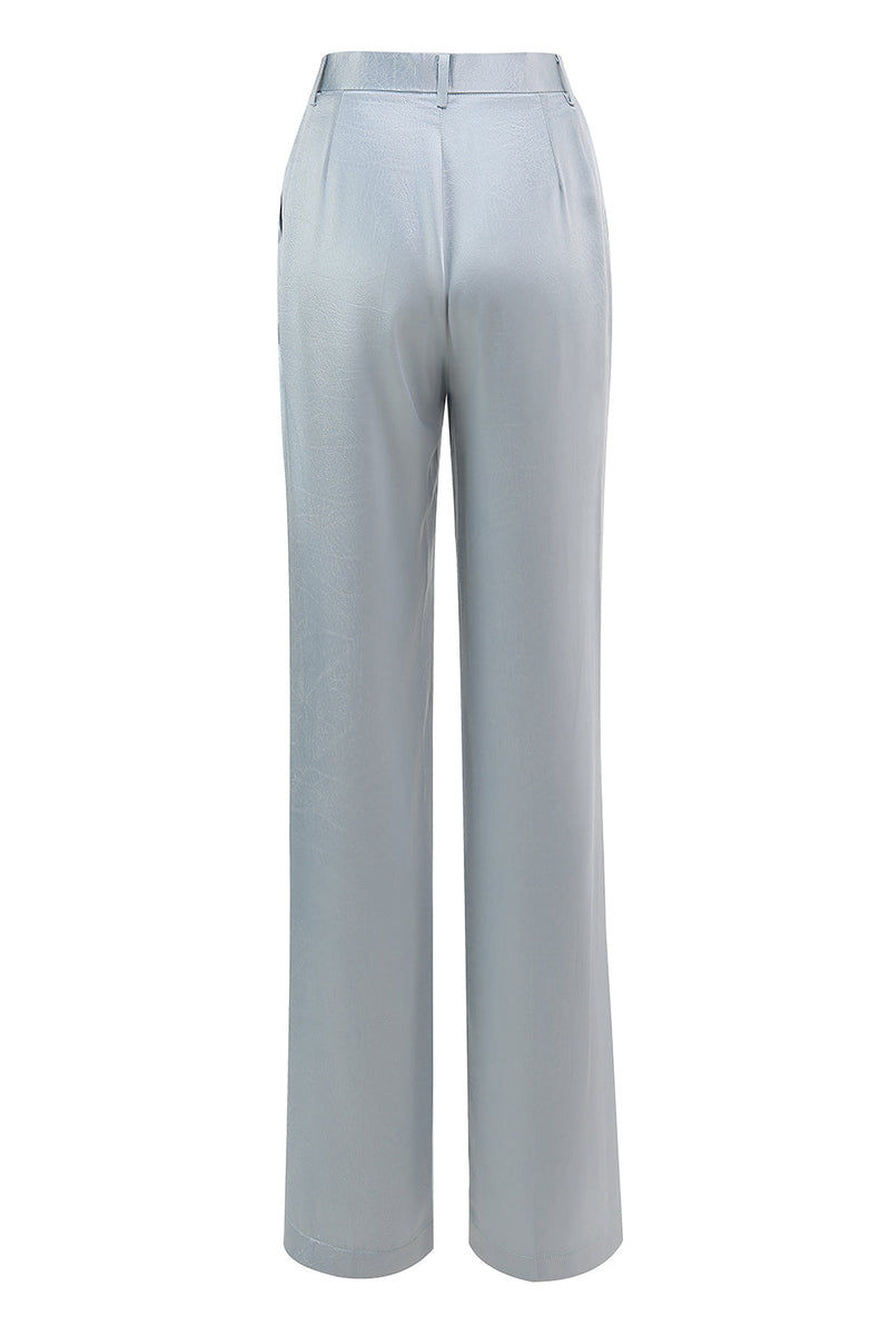 Laden Sie das Bild in den Galerie-Viewer, Staubblau Satin 2-teiliges Damen Abendanzug mit Schärpe