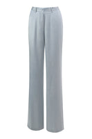 Laden Sie das Bild in den Galerie-Viewer, Staubblau Satin 2-teiliges Damen Abendanzug mit Schärpe