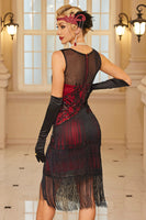 Laden Sie das Bild in den Galerie-Viewer, Glitzernd Aprikose Fransen Bodycon Kurz 20er Jahre Kleid mit Pailletten