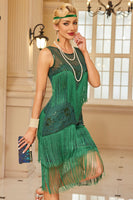 Laden Sie das Bild in den Galerie-Viewer, Glitzernd Aprikose Fransen Bodycon Kurz 20er Jahre Kleid mit Pailletten