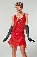 Laden Sie das Bild in den Galerie-Viewer, Glitzernd Aprikose Bodycon Rundhalsausschnitt Kurz 20er Jahre Kleid mit Fransen