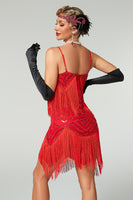 Laden Sie das Bild in den Galerie-Viewer, Glitzernd Aprikose Bodycon Rundhalsausschnitt Kurz 20er Jahre Kleid mit Fransen