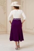 Laden Sie das Bild in den Galerie-Viewer, Marine A Linie U-Boot Ausschnitt Midi Hochzeitsgast Kleid mit Applikationen