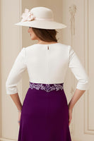 Laden Sie das Bild in den Galerie-Viewer, Marine A Linie U-Boot Ausschnitt Midi Hochzeitsgast Kleid mit Applikationen