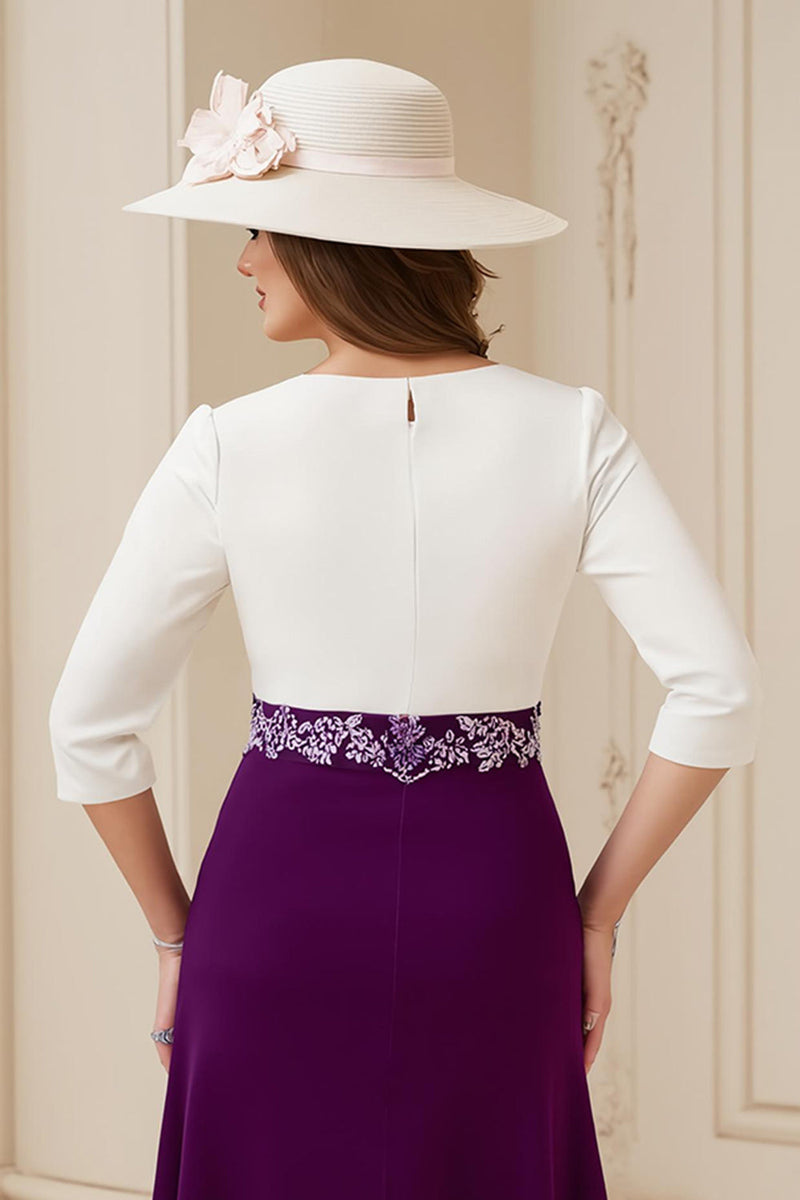 Laden Sie das Bild in den Galerie-Viewer, Marine A Linie U-Boot Ausschnitt Midi Hochzeitsgast Kleid mit Applikationen