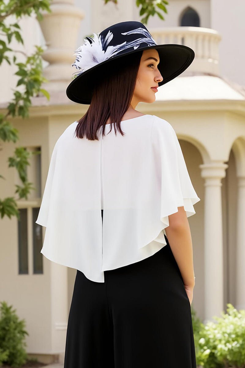 Laden Sie das Bild in den Galerie-Viewer, Schwarz und White Etui Chiffon Lange Hochzeitsgast Kleid mit Bogen