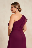 Laden Sie das Bild in den Galerie-Viewer, Bordeaux Sheath Rüschenlanges Plus Size Brautmutterkleid mit Perlenstickerei