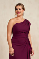 Laden Sie das Bild in den Galerie-Viewer, Bordeaux Sheath Rüschenlanges Plus Size Brautmutterkleid mit Perlenstickerei