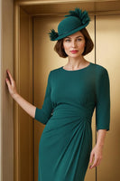 Laden Sie das Bild in den Galerie-Viewer, Tannengrün Chiffon Etui Rundhalsausschnitt Lange Brautmutterkleid mit Schlitz