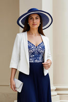 Laden Sie das Bild in den Galerie-Viewer, Marine Zweiteiler A Linie Chiffon Plissee Midi Brautmutterkleid mit Ärmel