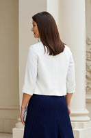 Laden Sie das Bild in den Galerie-Viewer, Marine Zweiteiler A Linie Chiffon Plissee Midi Brautmutterkleid mit Ärmel