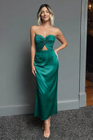 Laden Sie das Bild in den Galerie-Viewer, Dunkelblau Schatz Etui Satin Maxi Formelle Kleid