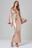 Laden Sie das Bild in den Galerie-Viewer, Glitter Rose Gold V Ausschnitt Pailletten Meerjungfrau Maxi Formelle Kleid