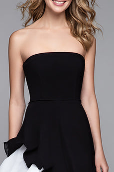 Schwarz und Weiß Trägerlos A-Line Rüschen Lang Formelle Kleid mit Schlitz