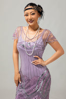 Laden Sie das Bild in den Galerie-Viewer, Glitzerndes Lilac Bodycon Pailletten Flapper Kleid Mit Perlenverzierung