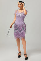 Laden Sie das Bild in den Galerie-Viewer, Glitzerndes Lilac Bodycon Pailletten Flapper Kleid Mit Perlenverzierung