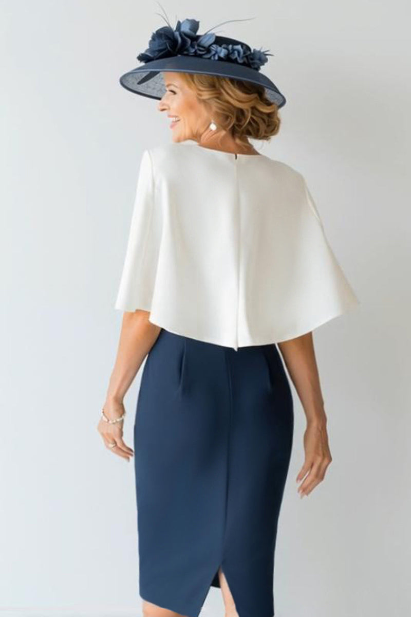 Laden Sie das Bild in den Galerie-Viewer, Marineblau Bodycon Blumen 2 Teiler Kurzes Mutter der Braut Kleid