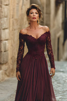 Laden Sie das Bild in den Galerie-Viewer, Cabernet A Linie Langes Chiffon Brautmutterkleid mit Ärmel