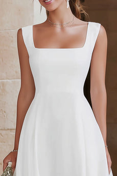 Elfenbein A-Linie Satin Gestufte Maxi Verlobungsfeier Kleid mit Rüschen