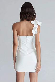 Elfenbein Ein Schulter Satin Kurz Eng Verlobung Kleid