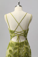 Laden Sie das Bild in den Galerie-Viewer, Glitzer Grün Cut Out Blumen Enge Kurze Ball Kleid mit Perlen