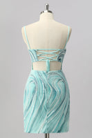 Laden Sie das Bild in den Galerie-Viewer, Glitzer Grün Perlen Enge Kurze Ball Kleid mit Schlitz