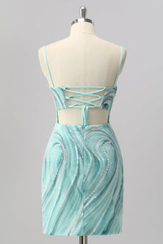 Glitzer Grün Perlen Enge Kurze Ball Kleid mit Schlitz