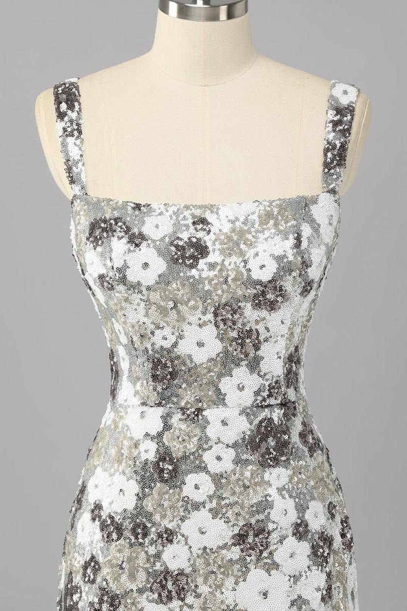 Laden Sie das Bild in den Galerie-Viewer, Glitzer Silber Pailletten Enge Kurze Ball Kleid