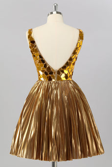 Glitzer Golden Mirror A Linie Kurze Ball Kleid