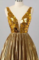 Laden Sie das Bild in den Galerie-Viewer, Glitzer Golden Mirror A Linie Kurze Ball Kleid