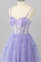 Laden Sie das Bild in den Galerie-Viewer, Glitzer Lilac A Linie Blumen Kurze Korsett Ball Kleid