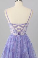 Laden Sie das Bild in den Galerie-Viewer, Glitzer Lilac A Linie Blumen Kurze Korsett Ball Kleid