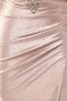 Laden Sie das Bild in den Galerie-Viewer, Glitzer Rosa Perlen Meerjungfrau Korsett Lange Ball Kleid mit Schlitz