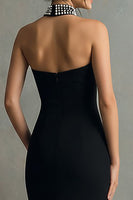 Laden Sie das Bild in den Galerie-Viewer, Glitzer Schwarz Meerjungfrau Neckholder Lange Formelle Kleid mit Perlen