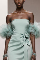 Laden Sie das Bild in den Galerie-Viewer, Mint Grün Trägerlos Satin Meerjungfrau Lange Formelle Kleid