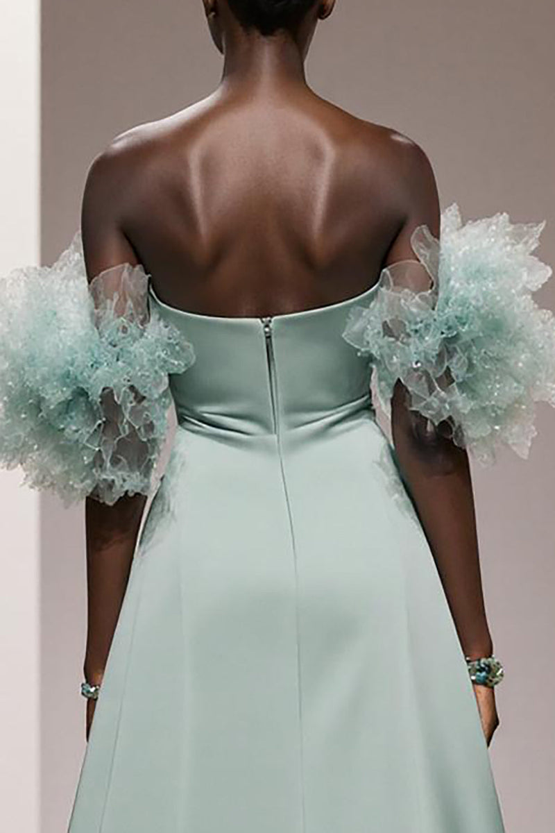 Laden Sie das Bild in den Galerie-Viewer, Mint Grün Trägerlos Satin Meerjungfrau Lange Formelle Kleid