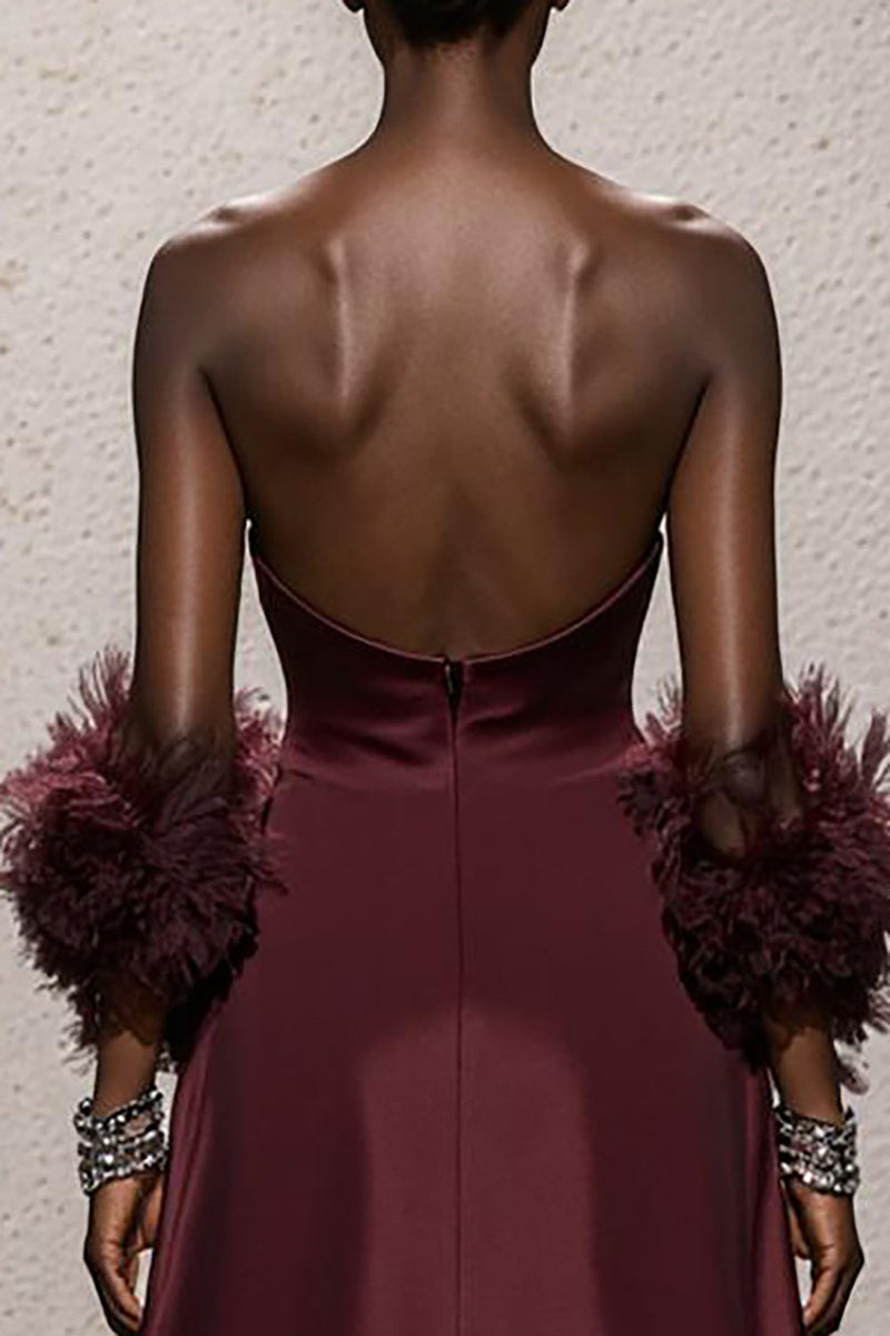 Laden Sie das Bild in den Galerie-Viewer, Burgunderrot Herzausschnitt Satin Geraffte Meerjungfrau Lange Formelle Kleid