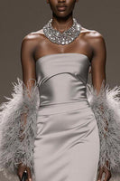 Laden Sie das Bild in den Galerie-Viewer, Silber Satin Trägerlos Meerjungfrau Lange Formelle Kleid mit Schlitz