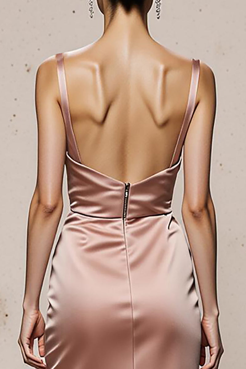 Laden Sie das Bild in den Galerie-Viewer, Hellrosa Spaghettiträger Satin Meerjungfrau Lange Abendkleid mit Schlitz