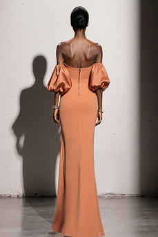 Orange Meerjungfrau Satin Lange Formelle Kleid mit Ärmel