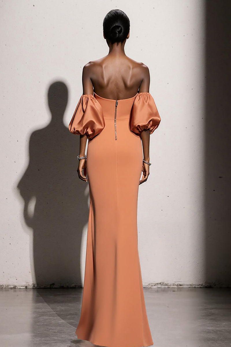 Laden Sie das Bild in den Galerie-Viewer, Orange Meerjungfrau Satin Lange Formelle Kleid mit Ärmel